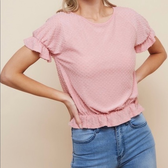 NWT Boutique Swiss Dot Ruffle Top Pink Blouse Size Small - Picture 4 of 9